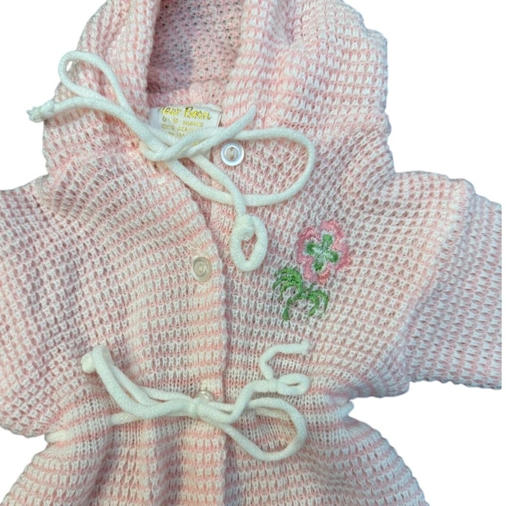 Vintage New Born Baby Girl Pink Knit Hooded Bunting‎ Pram Suit 6-9 Months Floral